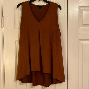 Faux Suede Western, Flowy Pull Over Tunic in Cognac. Size Large